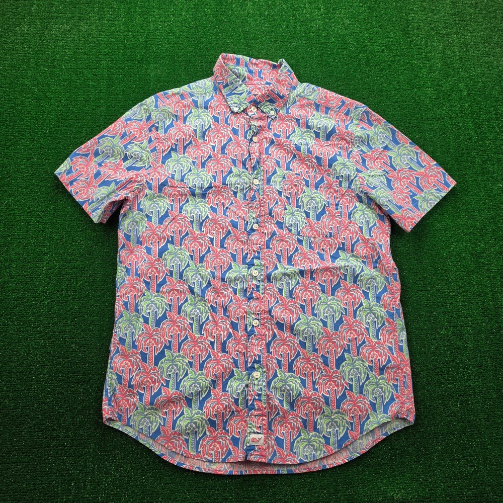 Vineyard Vines Classic Fit Murray Shirt Mens Medium Tropical Beach Palm Tree AOP